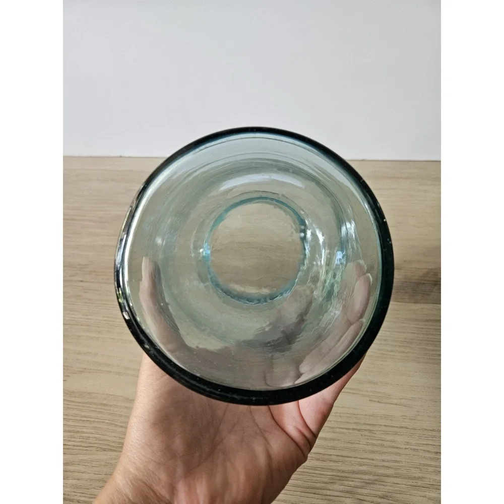 Vintage Takahashi Glass Apothecary Jar Teal Blue Green MCM Canister With Lid 8